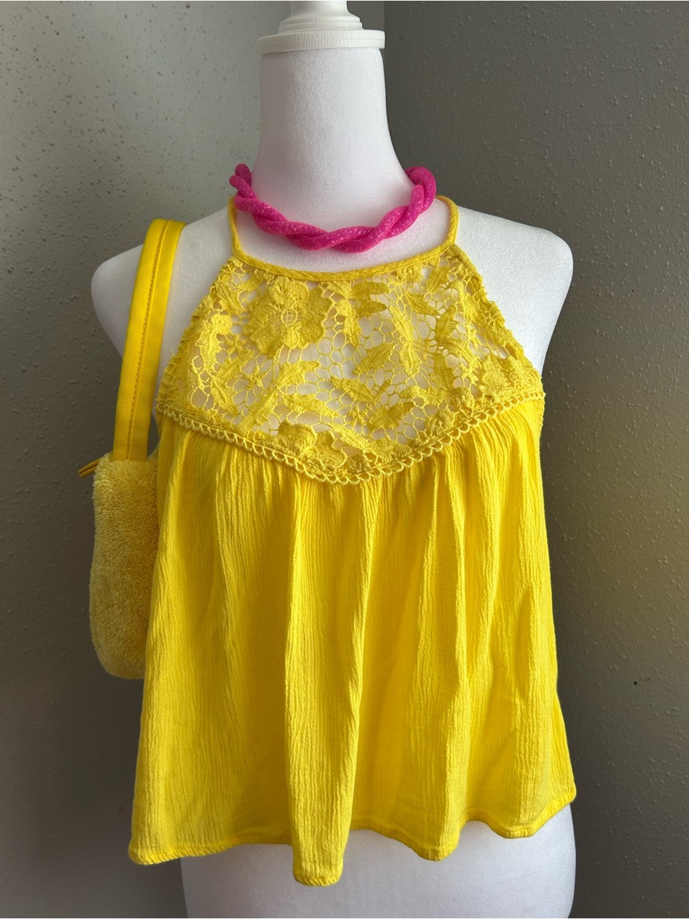 Forever 21 Bright Yellow Lace crop Halter top Camisole